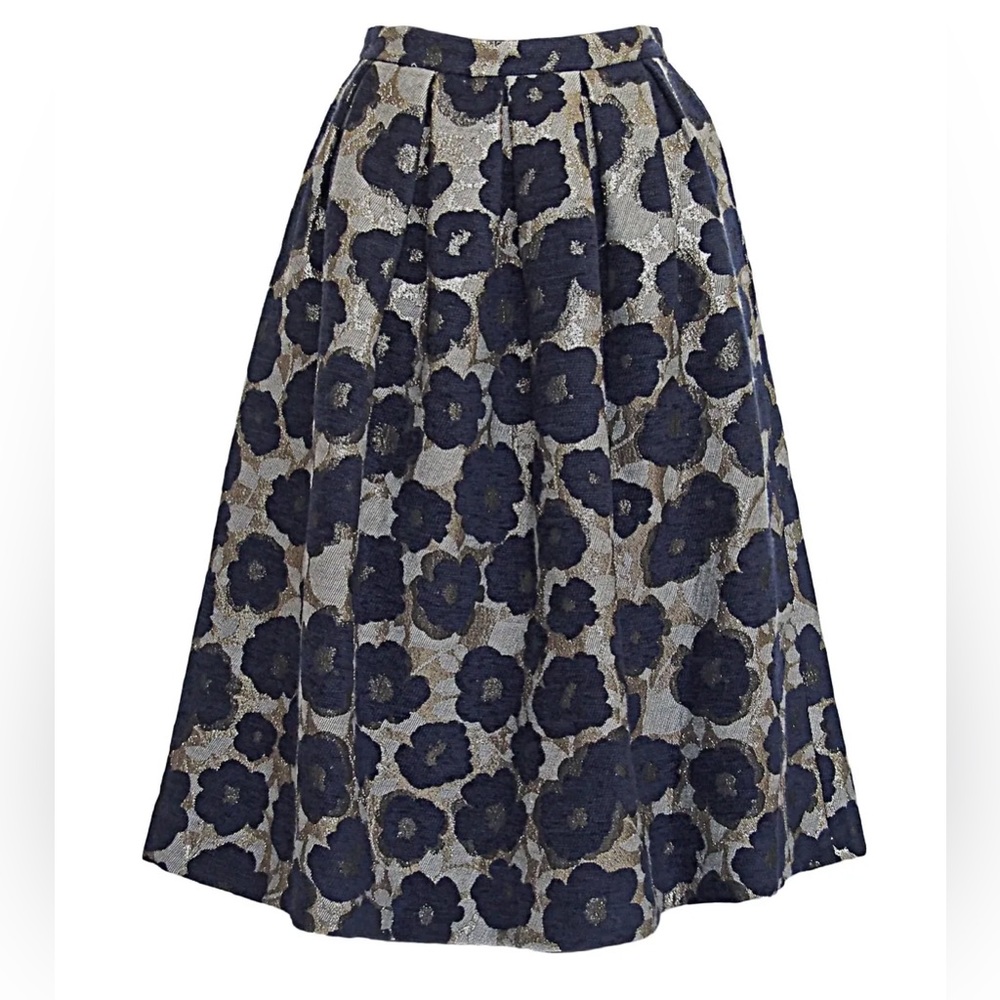 DRESS GALLERY France Pleated Flower Metallic Jacquard- Anthropologie - Picture 2 of 8